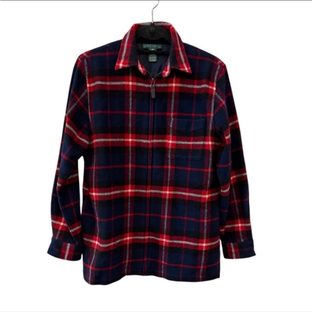 Men’s Lauren Ralph Lauren Wool Plaid Flannel Full Zip Jacket, Size Medium.